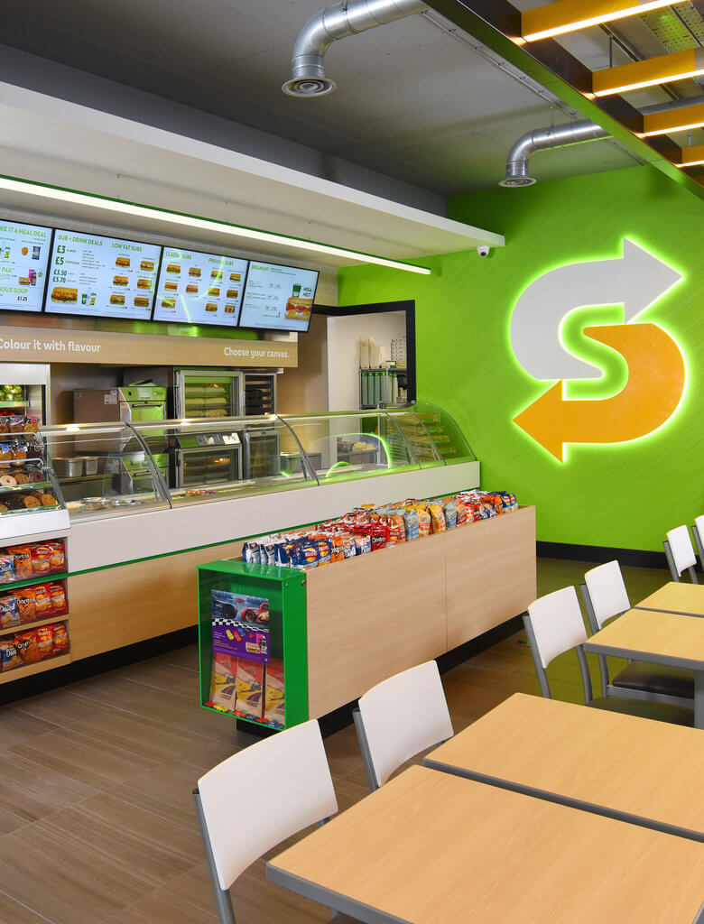 Quick service restaurant displays at a Subway location